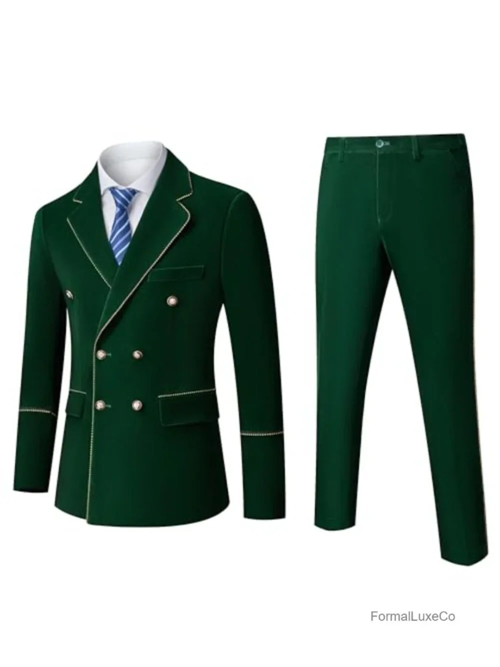 Men's Velvet Slim Fit 2-Piece Suit Double Breasted Tuxedo Jacket & Pant